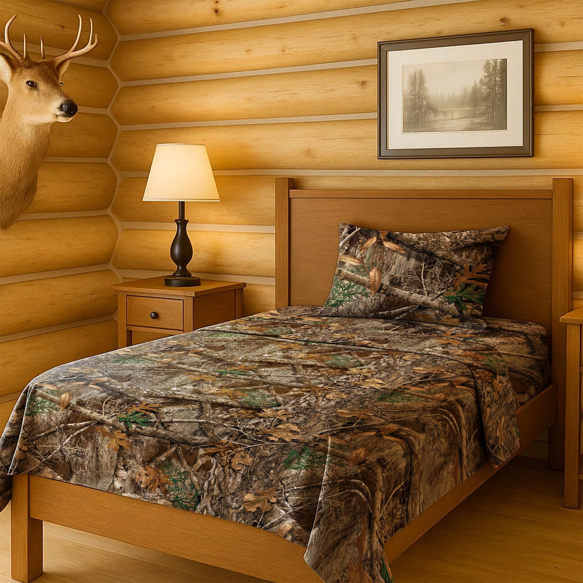 【新品未使用】シングルベットシーツ1個　枕カバー2個　3点セット Amazon.co.jp: Northwest Realtree ツインシーツ3点セット ボックス